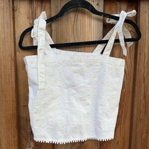 NWT Aerie White Eyelet Tie-Shoulder Crop Top